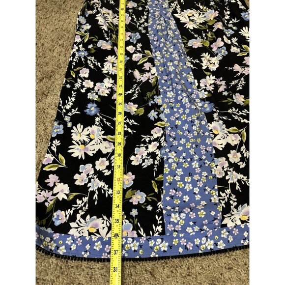 J Jill Shirt Dress Casual Boho Pleated Front Pockets Floral Blue Black Vacay S - Picture 9 of 9